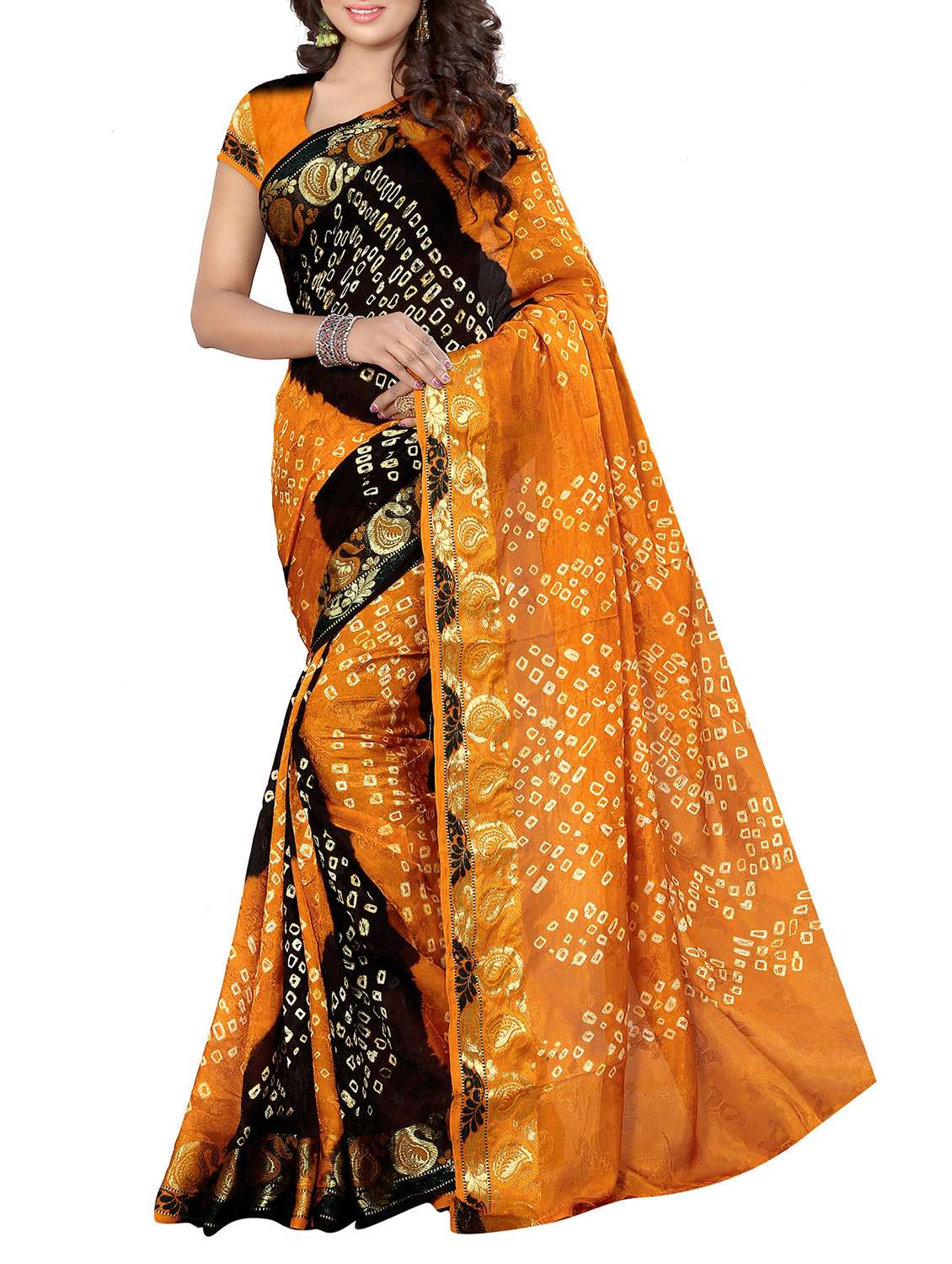 multi colored art silk bandhani saree with blouse