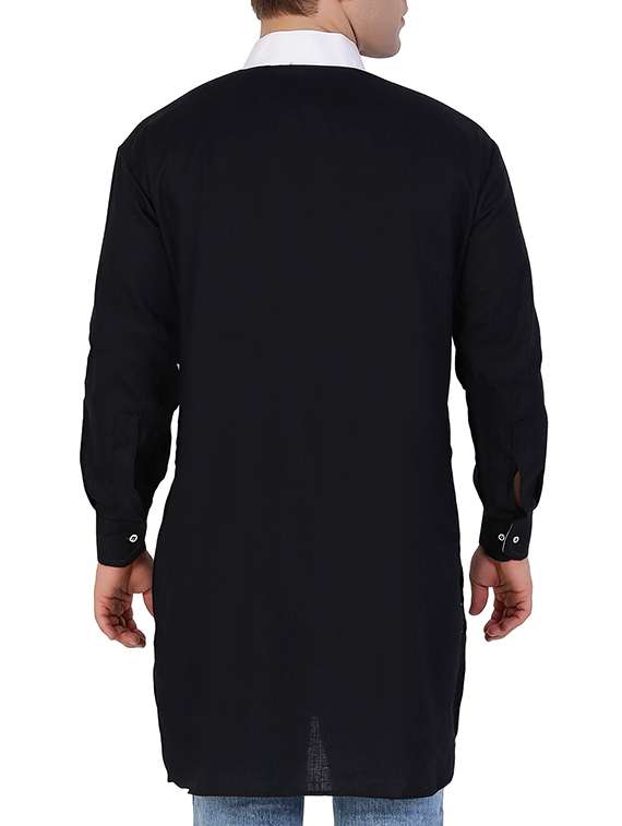 solid black cotton kurta - 11727956 -  Standard Image - 1