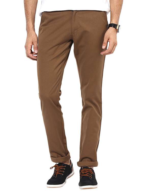 Dark Brown Grey Slim Fit Casual Trouser