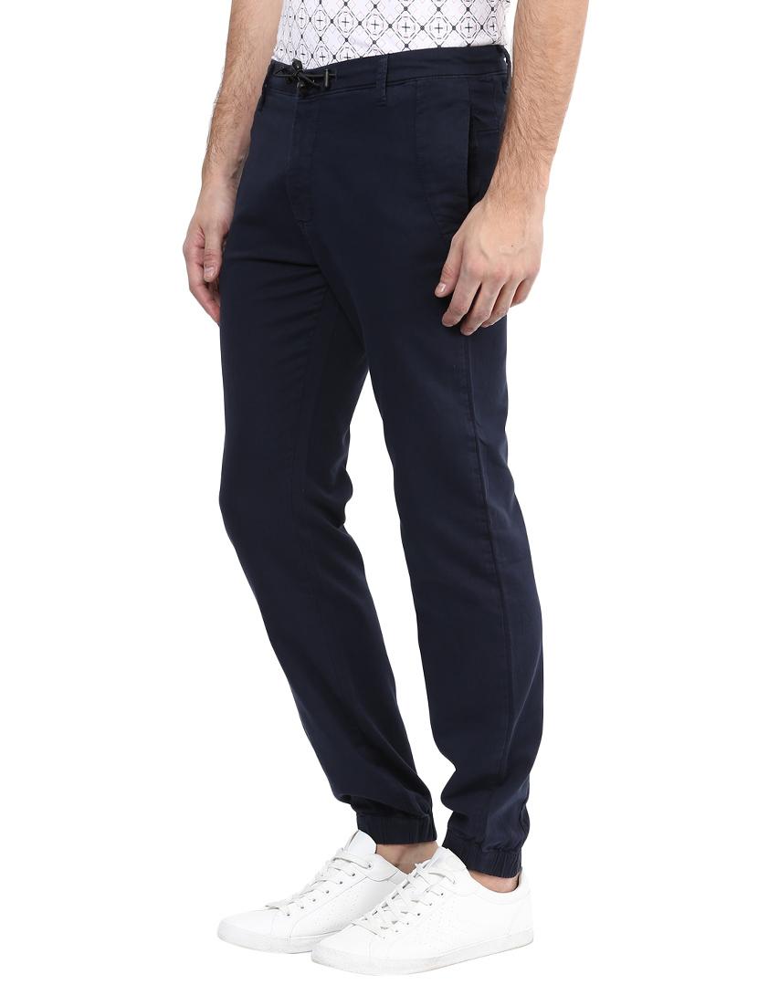 navy blue cotton flat front casual trouser - 11737314 - Standard Image - 1