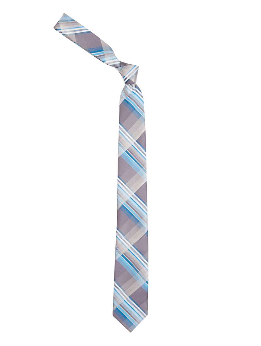 light blue and light grey printed neck tie