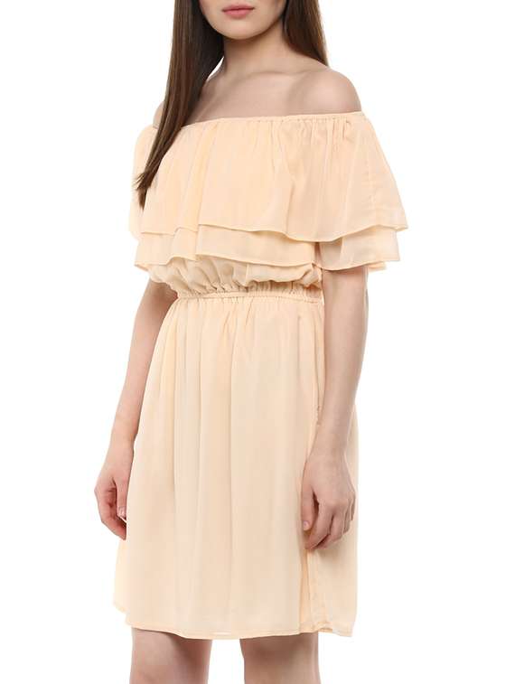 women beige solid off shoulder dress - 11741495 -  Standard Image - 1