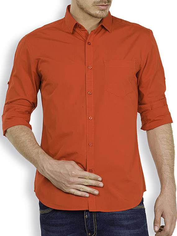 solid red cotton casual shirt