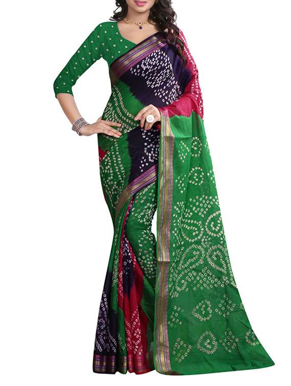 green cotton bandhani saree with blouse