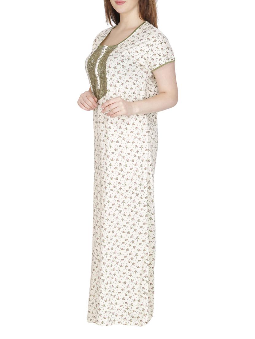 white printed cotton nighty - 11748350 - Standard Image - 1