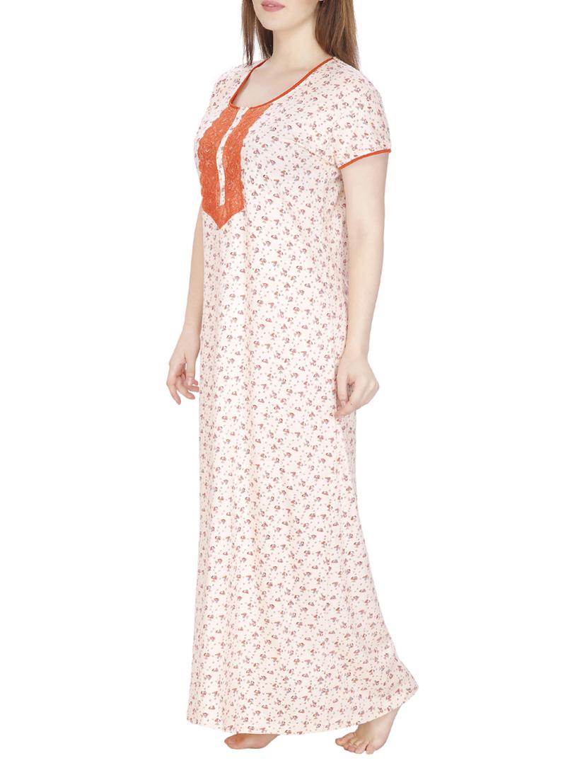 white printed cotton nighty - 11748351 - Standard Image - 1