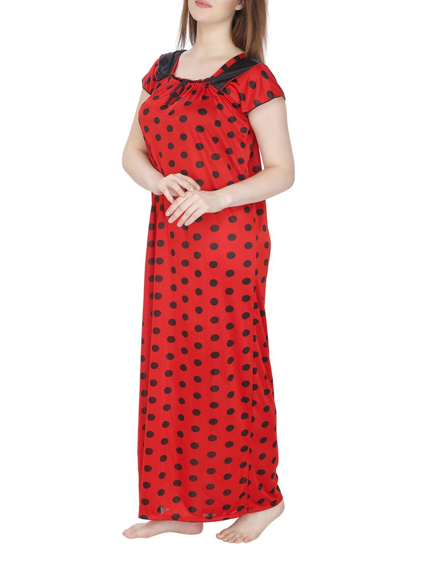 red polka dots printed satin nighty - 11748352 -  Standard Image - 1