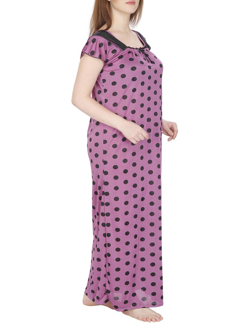 purple polka dots printed satin nighty - 11748353 -  Standard Image - 1