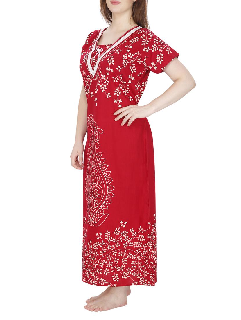red printed cotton nighty - 11748354 - Standard Image - 1