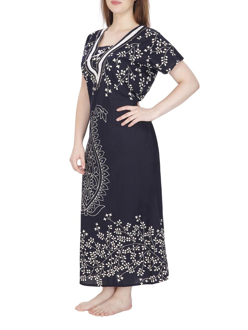 navy blue printed cotton nighty - 11748355 -  Standard Image - 1