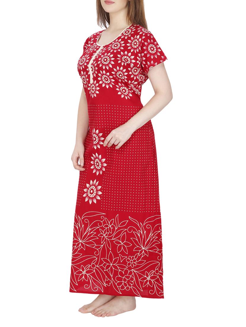 red printed cotton nighty - 11748356 - Standard Image - 1