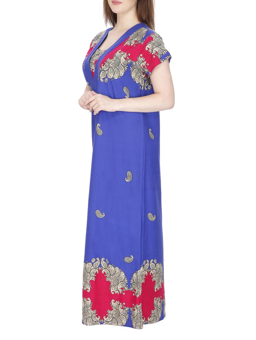 blue printed cotton nighty - 11748359 - Standard Image - 1
