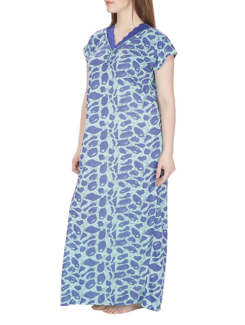 green printed cotton nighty - 11748364 -  Standard Image - 1