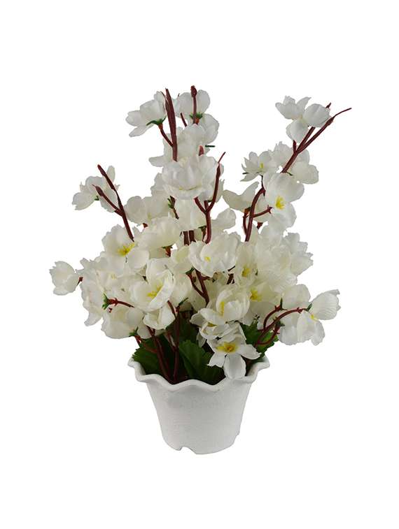 Thefancymart Artificial flowers Blossom arrangement (size 12 inchs/ 30 cms) with white Round pot-0090-866