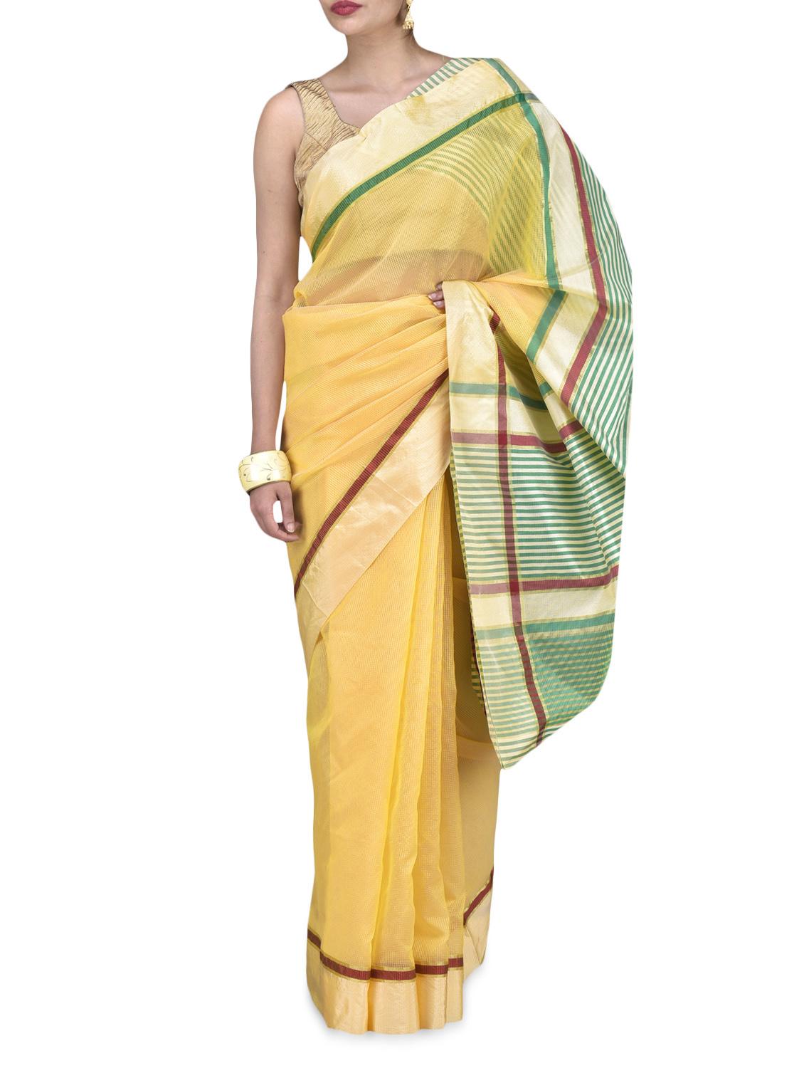 Yellow Art Silk Zari Worked Saree - By
