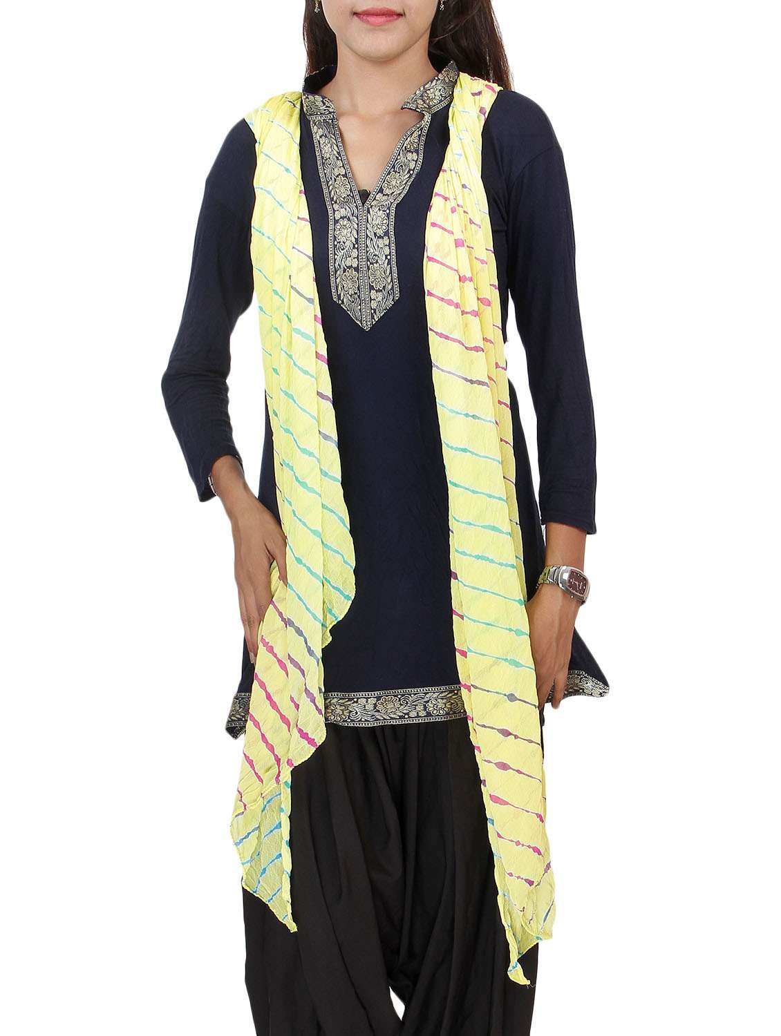 yellow georgette tie & dye dupatta - 11757753 -  Standard Image - 1