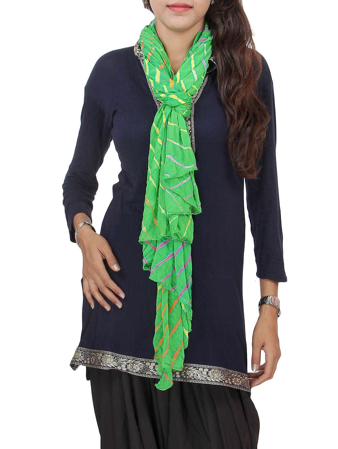 green georgette tie & dye dupatta - 11757758 -  Standard Image - 1