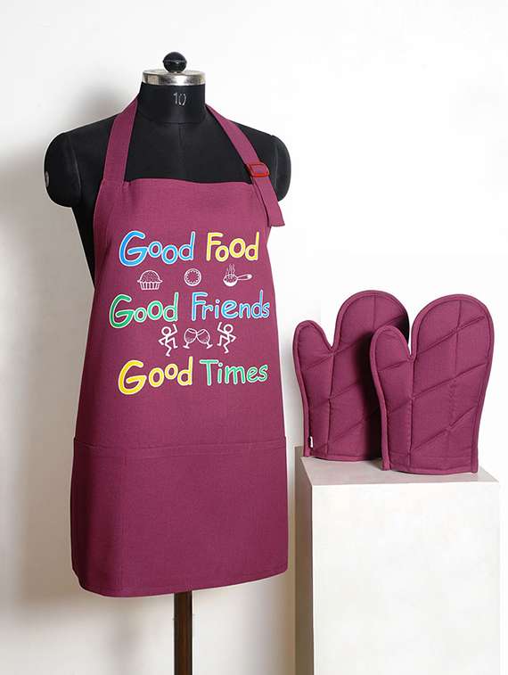 set of 3 purple and blue colour printed cotton kitchen