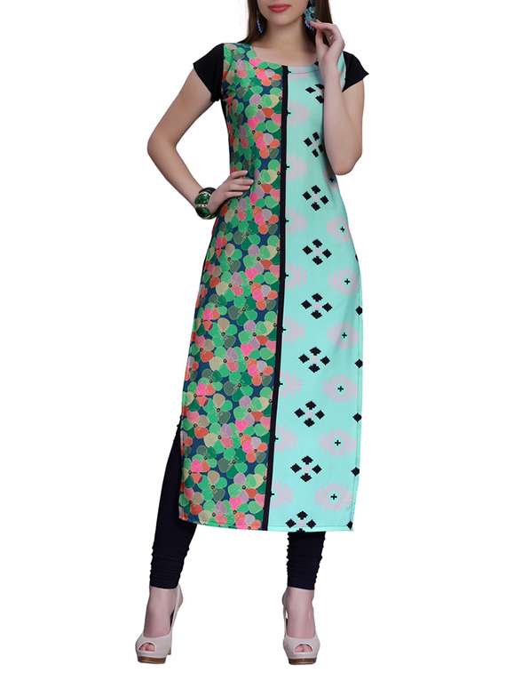 multi colored faux georgette printed long kurta