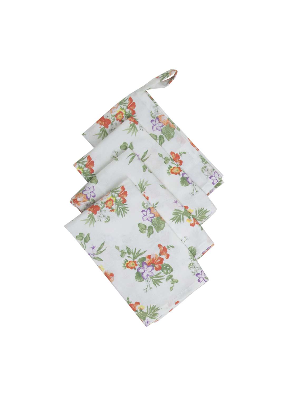 set of 4 white cotton printed kitchen linen set