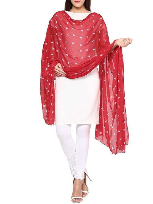 red georgette tie & dye dupatta - 11761831 -  Standard Image - 0