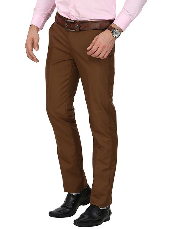 brown tussar flat front trousers formal - 11764068 - Standard Image - 1