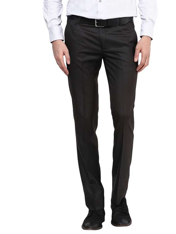 brown polyester flat front trousers formal