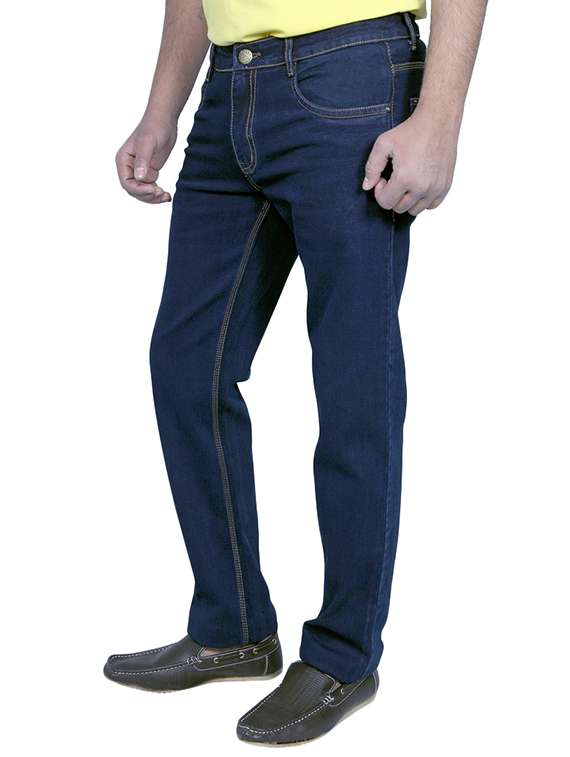 solid navy blue cotton plain jeans - 11764098 - Standard Image - 1