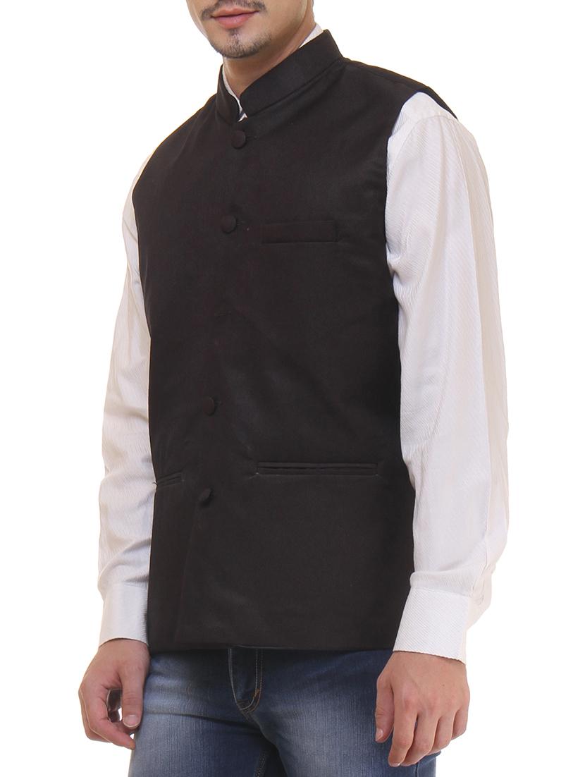 black cotton nehru jacket - 11764111 -  Standard Image - 1