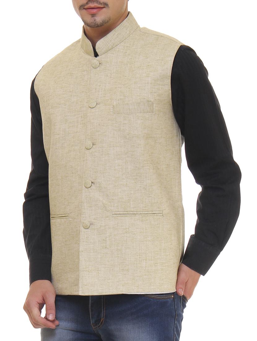 beige linen nehru jacket - 11764120 -  Standard Image - 1