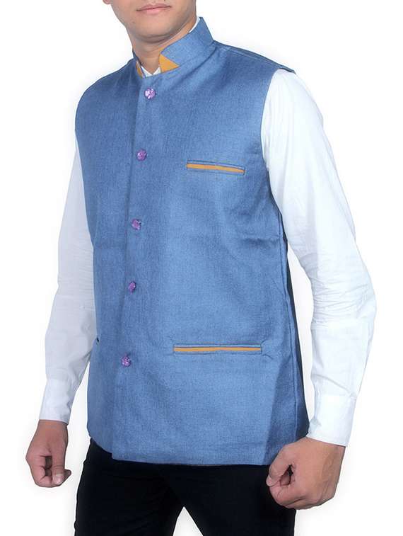 beige cotton nehru jacket - 11764181 - Standard Image - 1