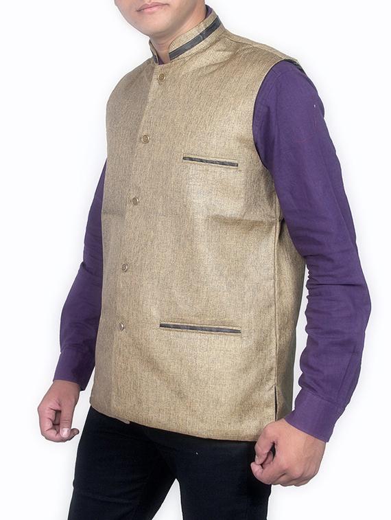 beige linen nehru jacket - 11764182 -  Standard Image - 1