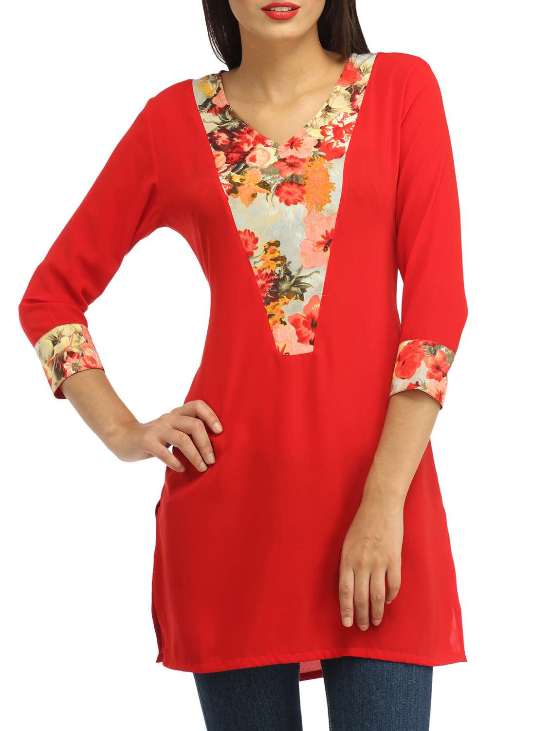 red crepe straight kurti