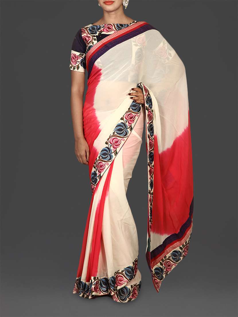 multi-coloured printed ombre georgette saree