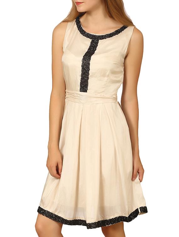 white silk blend fit & flare dress - 11788429 - Standard Image - 1