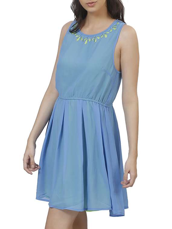 blue fit & flare dress - 11788442 - Standard Image - 1