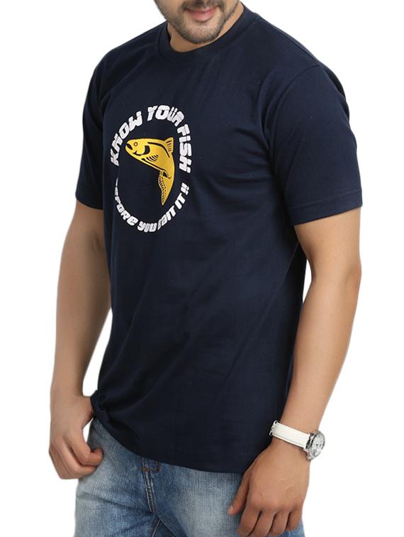navy blue cotton chest print tshirt - 11789208 - Standard Image - 1