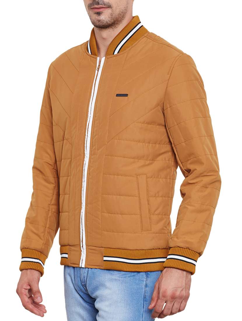 solid light brown cotton casual jacket - 11789681 - Standard Image - 1
