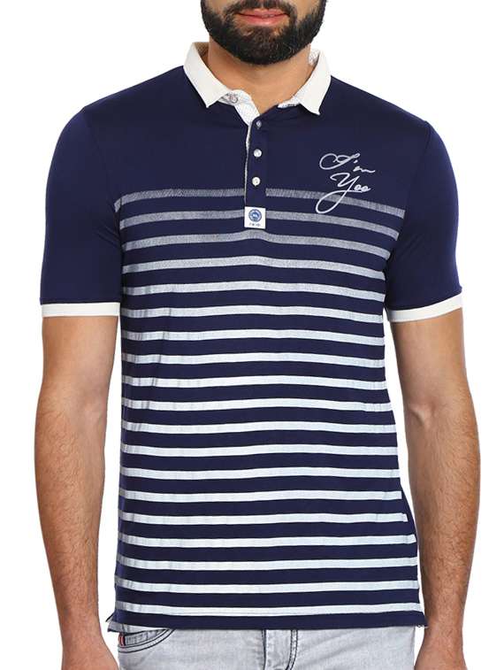 navy blue striped cotton t-shirt