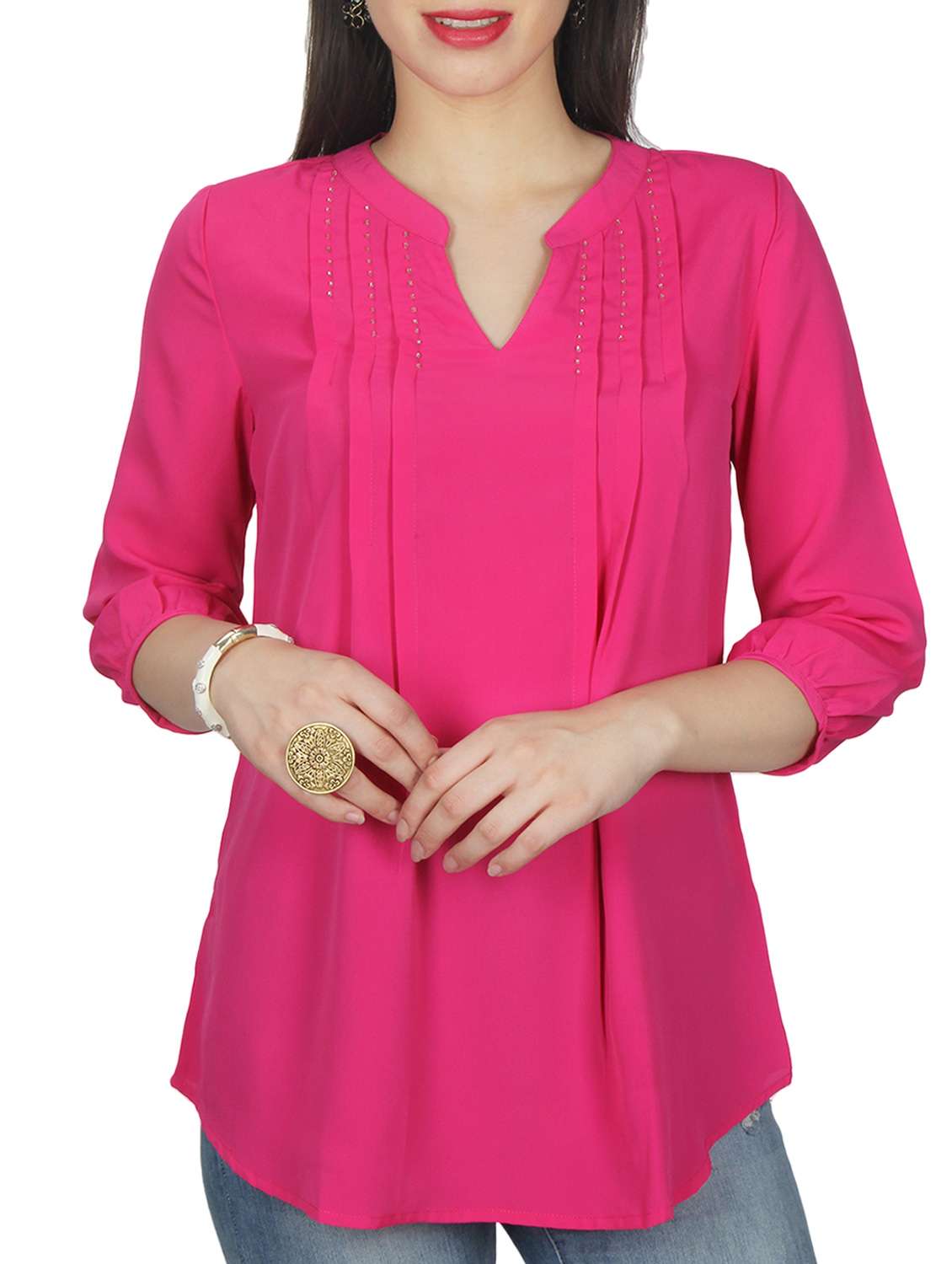 pink solid crepe tunic