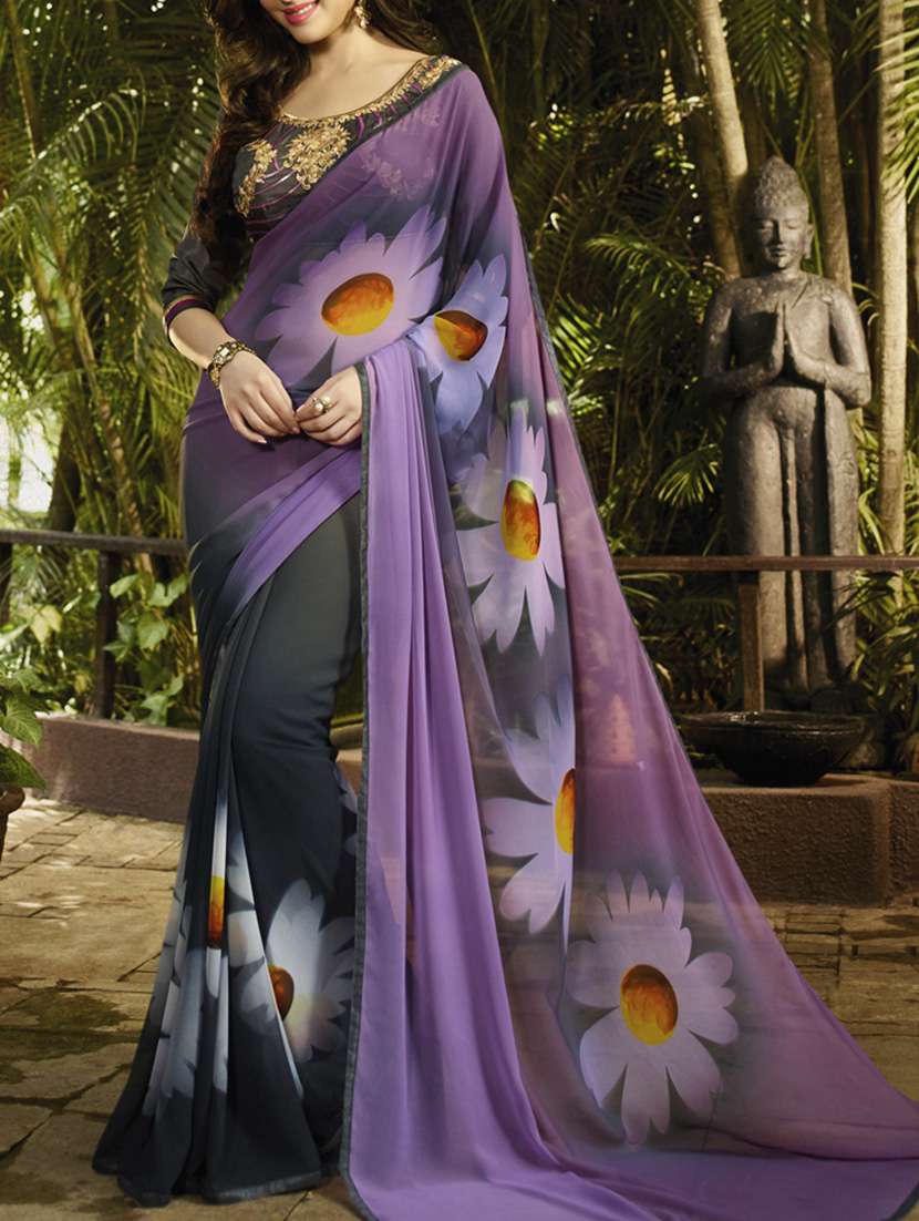 floral printed half and half saree