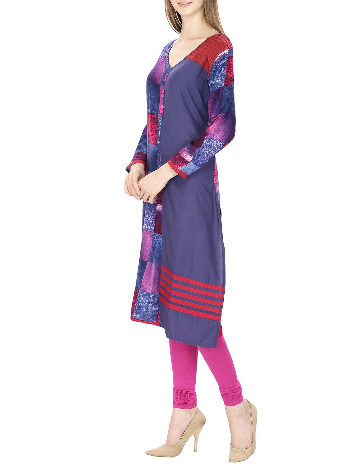 blue colored rayon straight kurta - 11807626 - Standard Image - 1