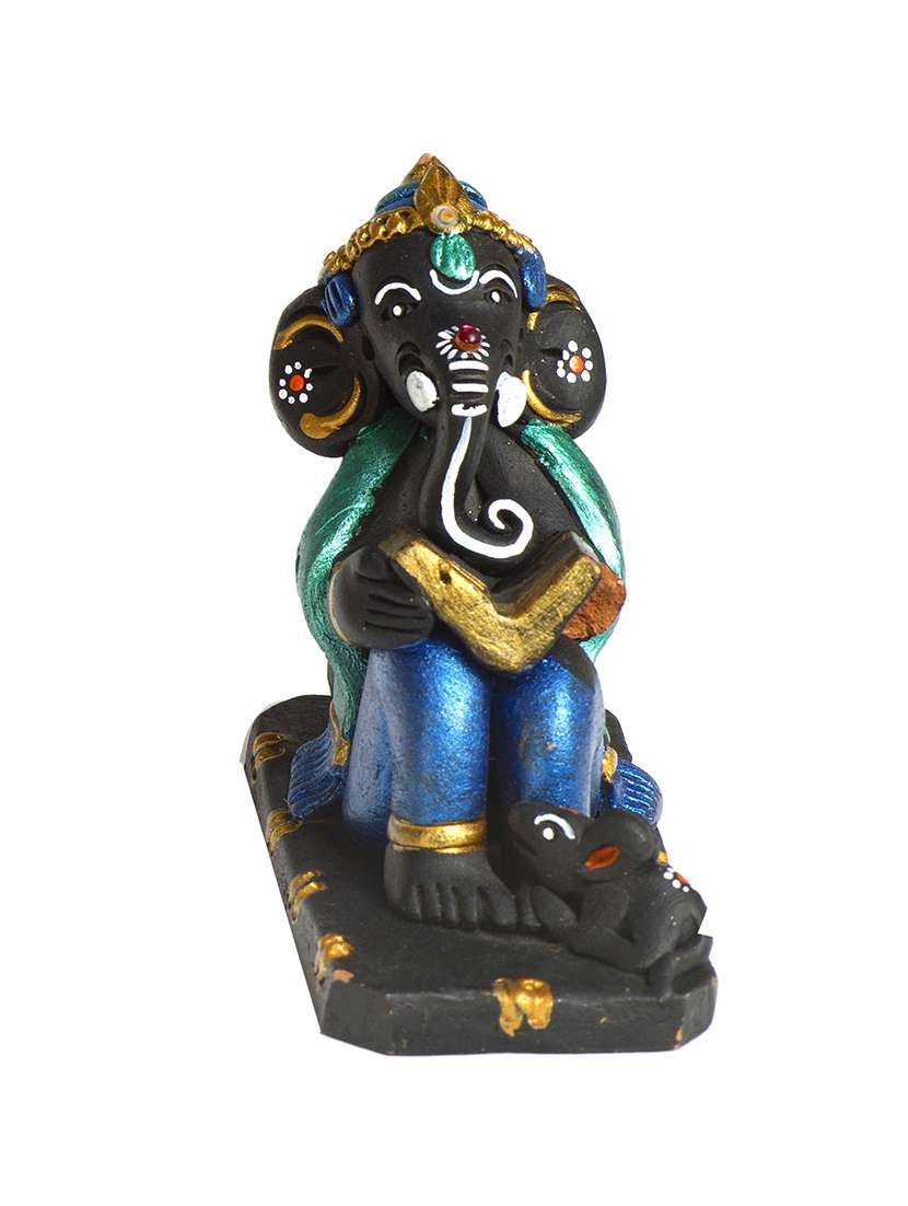 multicolored terracotta  book reading ganesh showpiece
