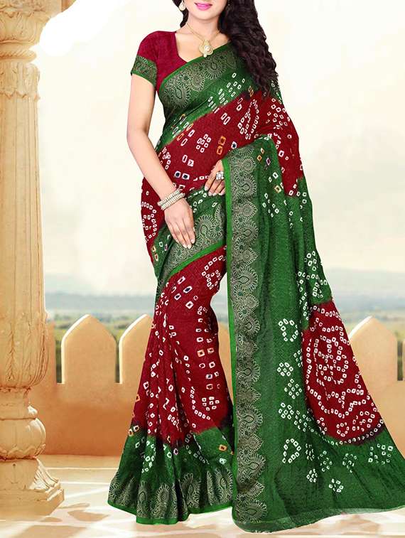 red cotton bandhani saree with blouse