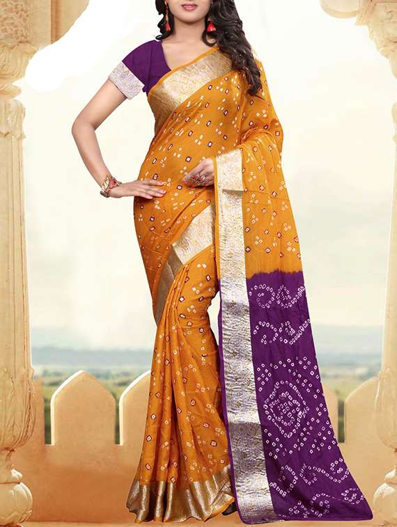 mustard cotton silk bandhani saree with blouse