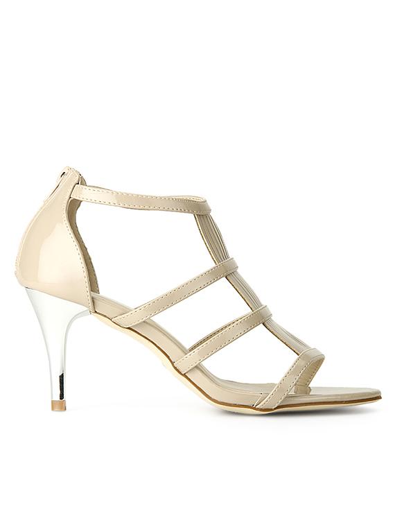 nude leatherette heel sandal - 11823486 -  Standard Image - 1