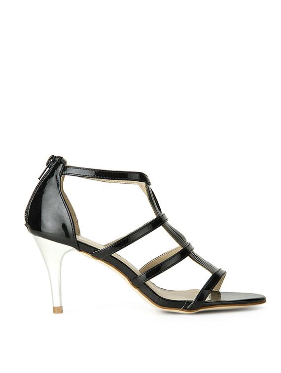 black leatherette heel sandal - 11823487 -  Standard Image - 1