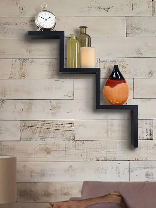 desi karigar floating w shape wooden wall shelf - 11828337 - Standard Image - 0