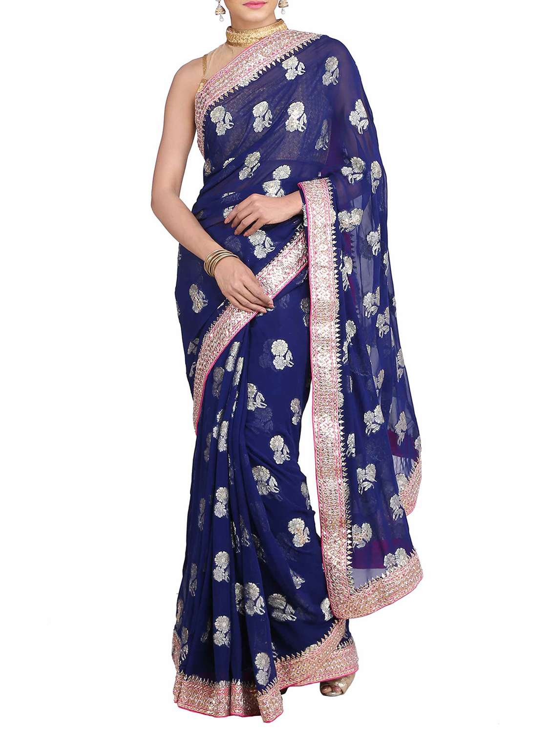 blue georgette gota patti saree