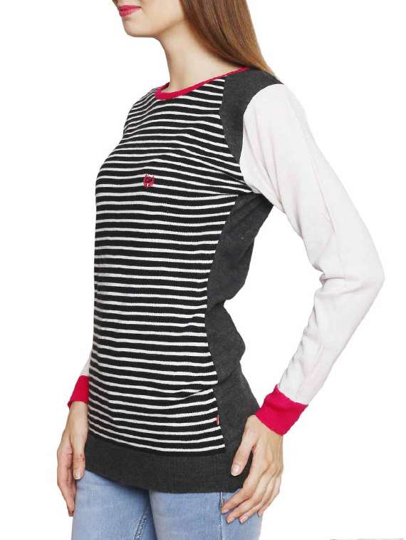 white and black striped acrylic pullover - 11855119 -  Standard Image - 1